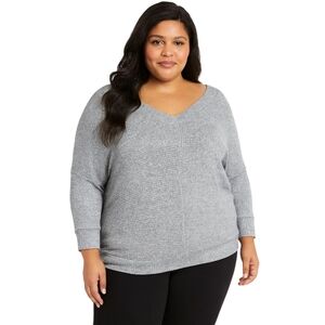 One Park Ave Gray Ribbed Knit V-Neck Top Women’s Plus 3X Soft Stretch